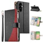 For Samsung Galaxy A56 5G Stitching Multi-card Zipper Wallet Leather Phone Case with Short Strap(Black) - 1