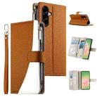 For Samsung Galaxy A56 5G Stitching Multi-card Zipper Wallet Leather Phone Case with Short Strap(Brown) - 1