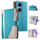 For OPPO A1 Pro / Reno8 T 5G Stitching Multi-card Zipper Wallet Leather Phone Case with Short Strap(Blue) - 1