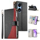 For OPPO A1 Pro / Reno8 T 5G Stitching Multi-card Zipper Wallet Leather Phone Case with Short Strap(Black) - 1