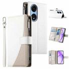 For OPPO A1 Pro / Reno8 T 5G Stitching Multi-card Zipper Wallet Leather Phone Case with Short Strap(White) - 1