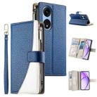 For OPPO A1 Pro / Reno8 T 5G Stitching Multi-card Zipper Wallet Leather Phone Case with Short Strap(Dark Blue) - 1