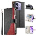For OPPO A5x 5G / A3 4G / 5G / A3x 4G / 5G Stitching Multi-card Zipper Wallet Leather Phone Case with Short Strap(Black) - 1