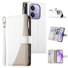 For OPPO A5x 5G / A3 4G / 5G / A3x 4G / 5G Stitching Multi-card Zipper Wallet Leather Phone Case with Short Strap(White) - 1