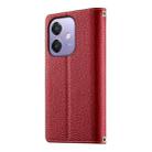 For OPPO A5x 5G / A3 4G / 5G / A3x 4G / 5G Stitching Multi-card Zipper Wallet Leather Phone Case with Short Strap(Red) - 3