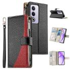 For OPPO A5 5G Global / A3 Pro 5G / A80 5G Stitching Multi-card Zipper Wallet Leather Phone Case with Short Strap(Black) - 1