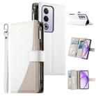 For OPPO A5 5G Global / A3 Pro 5G / A80 5G Stitching Multi-card Zipper Wallet Leather Phone Case with Short Strap(White) - 1
