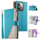 For OPPO A5 Pro 5G Global Stitching Multi-card Zipper Wallet Leather Phone Case with Short Strap(Blue) - 1