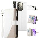 For OPPO A5 Pro 5G Global Stitching Multi-card Zipper Wallet Leather Phone Case with Short Strap(White) - 1