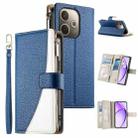 For OPPO A5 Pro 5G Global Stitching Multi-card Zipper Wallet Leather Phone Case with Short Strap(Dark Blue) - 1
