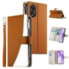 For OPPO A18 / A38 Global Stitching Multi-card Zipper Wallet Leather Phone Case with Short Strap(Brown) - 1