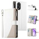 For OPPO A18 / A38 Global Stitching Multi-card Zipper Wallet Leather Phone Case with Short Strap(White) - 1