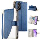 For OPPO A18 / A38 Global Stitching Multi-card Zipper Wallet Leather Phone Case with Short Strap(Dark Blue) - 1