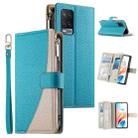 For OPPO A54 4G / A54s / A55 4G / 5G / A55s 5G Stitching Multi-card Zipper Wallet Leather Phone Case with Short Strap(Blue) - 1
