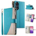 For OPPO A78 5G Global / A58x / A1x Stitching Multi-card Zipper Wallet Leather Phone Case with Short Strap(Blue) - 1