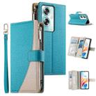For OPPO A79 5G / A2x Stitching Multi-card Zipper Wallet Leather Phone Case with Short Strap(Blue) - 1