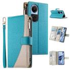 For OPPO Reno10 / Reno10 Pro Global Stitching Multi-card Zipper Wallet Leather Phone Case with Short Strap(Blue) - 1
