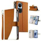 For OPPO Reno10 / Reno10 Pro Global Stitching Multi-card Zipper Wallet Leather Phone Case with Short Strap(Brown) - 1