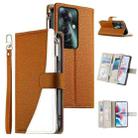 For OPPO Reno11 F / F25 Pro India Stitching Multi-card Zipper Wallet Leather Phone Case with Short Strap(Brown) - 1