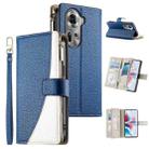 For OPPO Reno11 Global Stitching Multi-card Zipper Wallet Leather Phone Case with Short Strap(Dark Blue) - 1