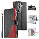 For OPPO Reno11 Pro Global Stitching Multi-card Zipper Wallet Leather Phone Case with Short Strap(Black) - 1