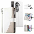 For OPPO Reno11 Pro Global Stitching Multi-card Zipper Wallet Leather Phone Case with Short Strap(White) - 1