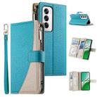 For OPPO Reno12 Global Stitching Multi-card Zipper Wallet Leather Phone Case with Short Strap(Blue) - 1