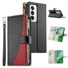 For OPPO Reno12 Global Stitching Multi-card Zipper Wallet Leather Phone Case with Short Strap(Black) - 1