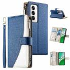 For OPPO Reno12 Global Stitching Multi-card Zipper Wallet Leather Phone Case with Short Strap(Dark Blue) - 1