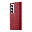 For OPPO Reno12 Pro Global Stitching Multi-card Zipper Wallet Leather Phone Case with Short Strap(Red) - 3