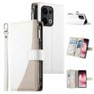 For OPPO Reno13 Global Stitching Multi-card Zipper Wallet Leather Phone Case with Short Strap(White) - 1