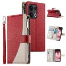 For OPPO Reno13 Pro Global Stitching Multi-card Zipper Wallet Leather Phone Case with Short Strap(Red) - 1