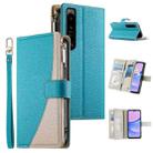 For Sony Xperia 1 IV Stitching Multi-card Zipper Wallet Leather Phone Case with Short Strap(Blue) - 1
