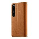For Sony Xperia 1 IV Stitching Multi-card Zipper Wallet Leather Phone Case with Short Strap(Brown) - 3