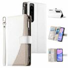 For Sony Xperia 1 IV Stitching Multi-card Zipper Wallet Leather Phone Case with Short Strap(White) - 1
