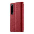 For Sony Xperia 1 IV Stitching Multi-card Zipper Wallet Leather Phone Case with Short Strap(Red) - 3