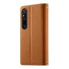 For Sony Xperia 1 V Stitching Multi-card Zipper Wallet Leather Phone Case with Short Strap(Brown) - 3