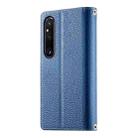 For Sony Xperia 1 V Stitching Multi-card Zipper Wallet Leather Phone Case with Short Strap(Dark Blue) - 3