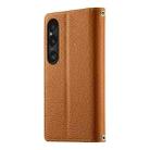 For Sony Xperia 1 VI Stitching Multi-card Zipper Wallet Leather Phone Case with Short Strap(Brown) - 3