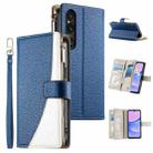 For Sony Xperia 1 VI Stitching Multi-card Zipper Wallet Leather Phone Case with Short Strap(Dark Blue) - 1