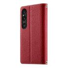 For Sony Xperia 1 VI Stitching Multi-card Zipper Wallet Leather Phone Case with Short Strap(Red) - 3
