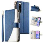 For Sony Xperia 5 IV Stitching Multi-card Zipper Wallet Leather Phone Case with Short Strap(Dark Blue) - 1