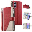 For Sony Xperia 5 V Stitching Multi-card Zipper Wallet Leather Phone Case with Short Strap(Red) - 1