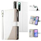 For Sony Xperia 10 IV Stitching Multi-card Zipper Wallet Leather Phone Case with Short Strap(White) - 1