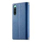 For Sony Xperia 10 IV Stitching Multi-card Zipper Wallet Leather Phone Case with Short Strap(Dark Blue) - 3