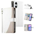For Sony Xperia 10 VI Stitching Multi-card Zipper Wallet Leather Phone Case with Short Strap(White) - 1