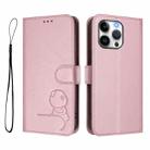 For iPhone 16 Pro Max Litter Panda Embossing RFID Leather Phone Case with Lanyard(Pink) - 2