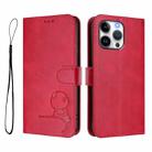 For iPhone 16 Pro Max Litter Panda Embossing RFID Leather Phone Case with Lanyard(Rose Red) - 2