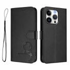 For iPhone 16 Pro Litter Panda Embossing RFID Leather Phone Case with Lanyard(Black) - 2