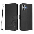 For iPhone 16 Plus Litter Panda Embossing RFID Leather Phone Case with Lanyard(Black) - 2
